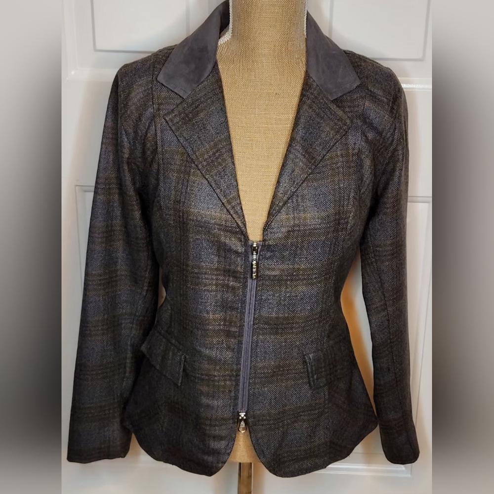 Arista Limited Edition Charcoal Plaid Equestrian Women's Blazer Size M (18"-p2p)
